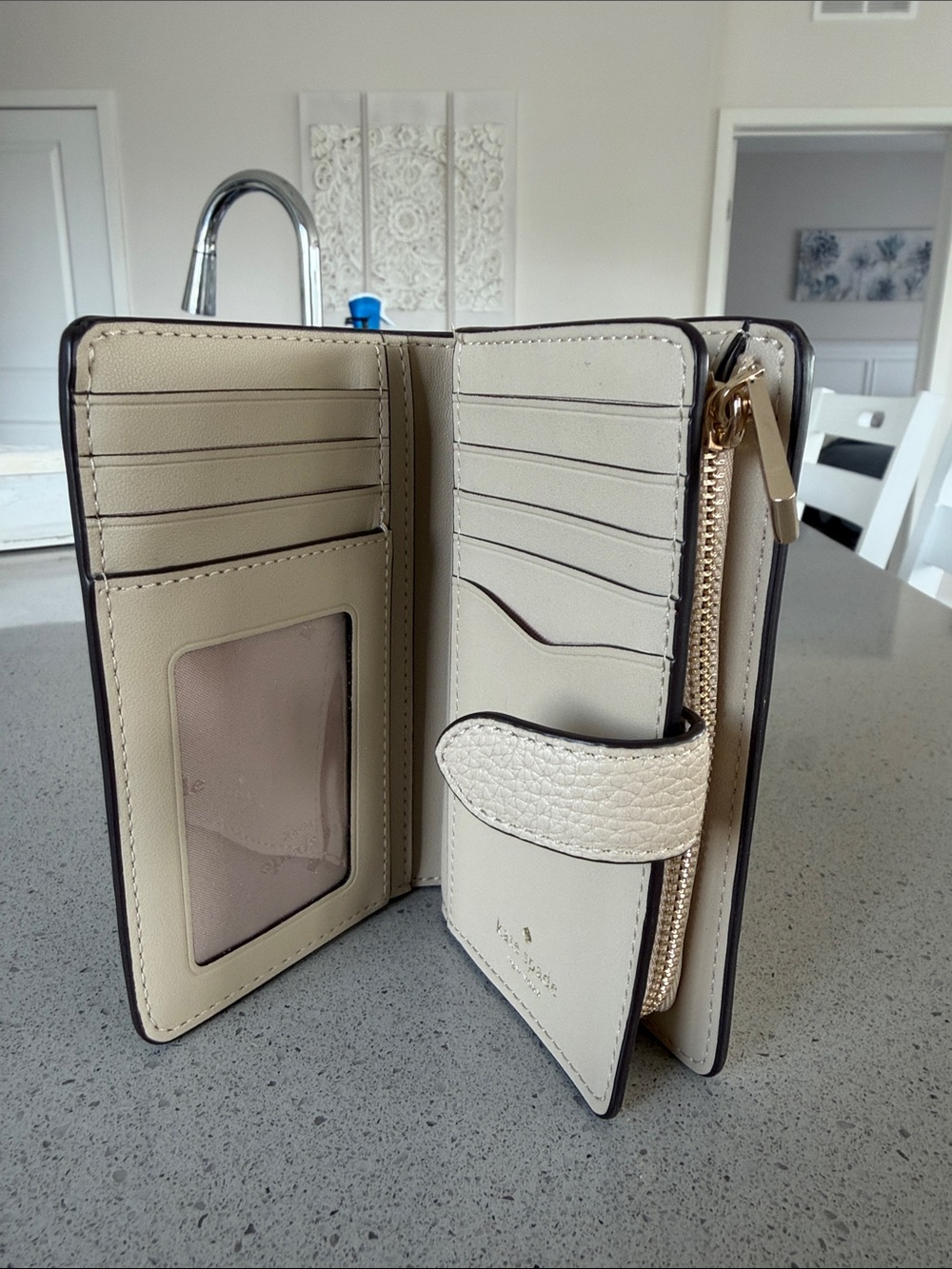 kate spade Two-Tone Cream and Beige Pebbled Leather Wallet - Picture 3 of 5